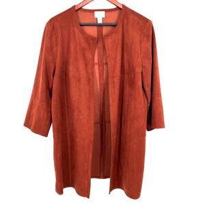 Chicos Size 2 LARGE Brown Faux Suede Coat. Beautiful and In Excellent condition